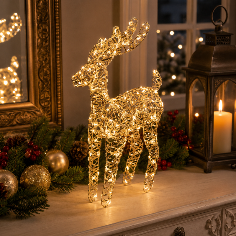 EDG Enzo De Gasperi Dekoration Rentier Weihnachts-LED Geflecht 50 MicroLed  H 60 Cm L 30 Cm L 15 Cm  IP20 Gold