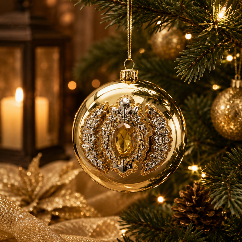 EDG Enzo De Gasperi Weihnachtsdekoration Kugel mit Edelsteinen H 12 Cm D 10 Cm Gold
