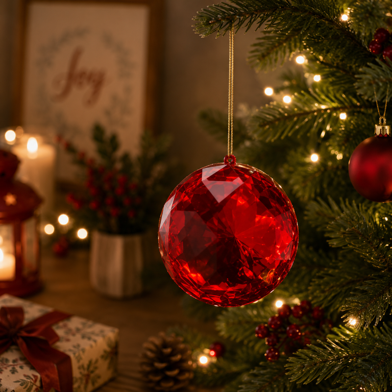 EDG Enzo De Gasperi Diamant-Weihnachtsdekoration Rund zum Aufhängen D 12,5 Cm L 6,5 Cm Pp Rot
