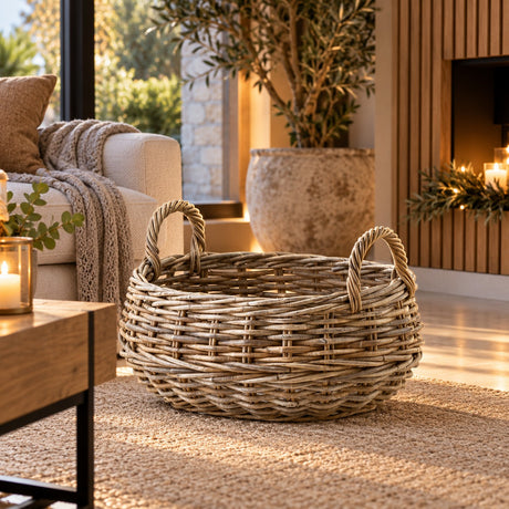 EDG Enzo De Gasperi Ovales Rattan-Körbchen mit 2 Griffen 46x36xH20 cm – Weihnachtsdekoration