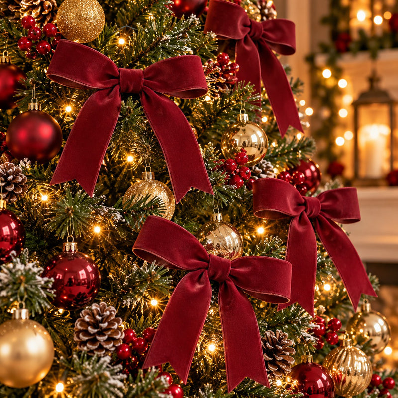 Piovaccari Weihnachtsband Double Velvet Bordeaux 40 mm x 7 m – Dekoratives Samtband für Weihnachtsbaum, Schleifen und Geschenkpakete