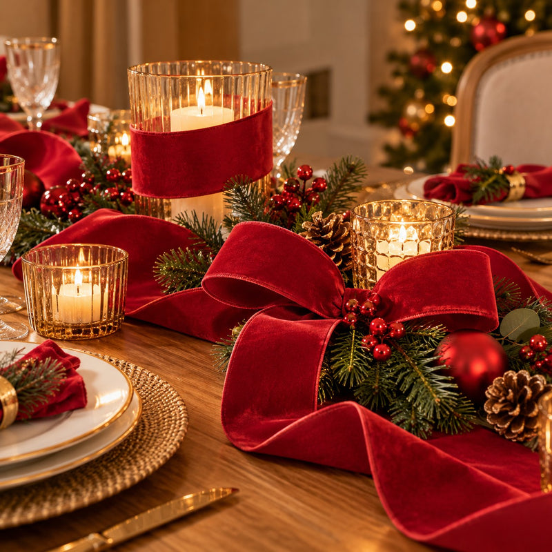 Piovaccari Band Weihnachtsband Double Velvet Rot 63 mm x 7 m – Doppelsamt-Dekoband für Weihnachtsbaum, Schleifen und Geschenkpakete