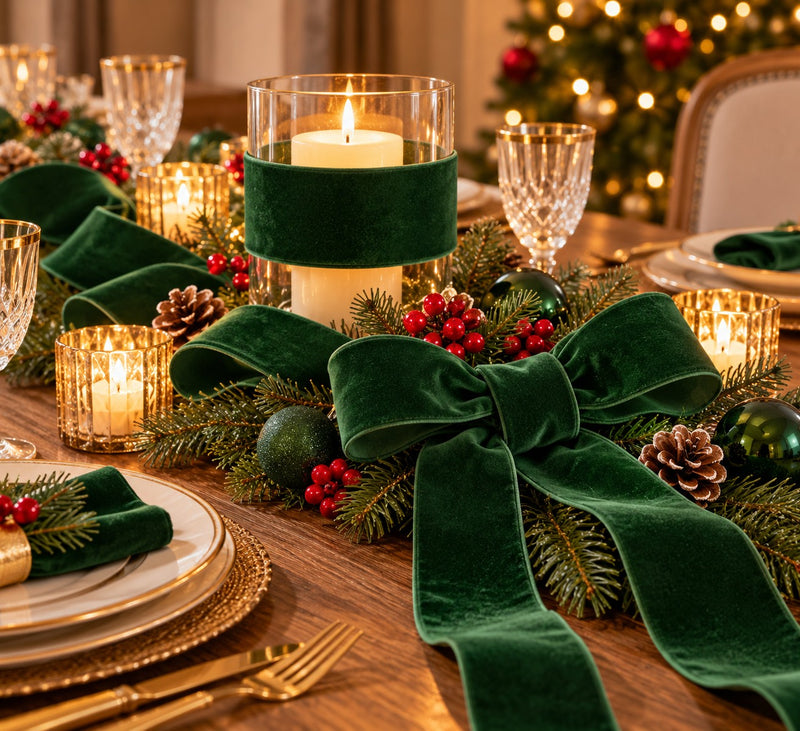 Piovaccari Band Weihnachts-Schleife Double Velvet Dunkelgrün 63 mm x 7 m – Doppelsamtband für Weihnachtsbaum, Schleifen und Geschenkverpackungen