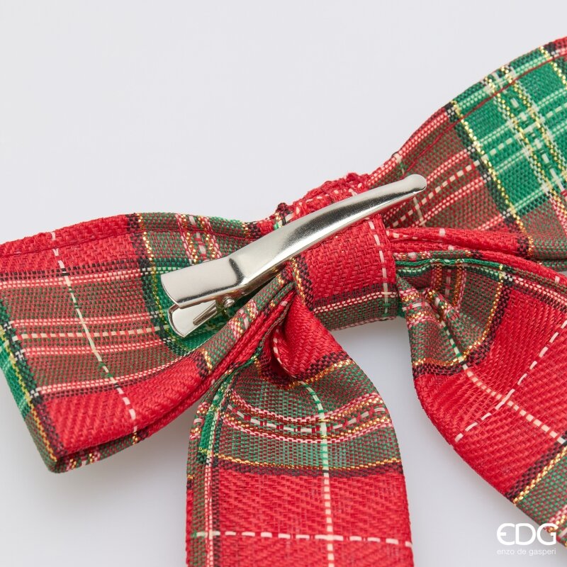 EDG Enzo De Gasperi Fiocco Natalizio in Velluto con Clip H30x13 cm Verde Rosso – Addobbo di Natale