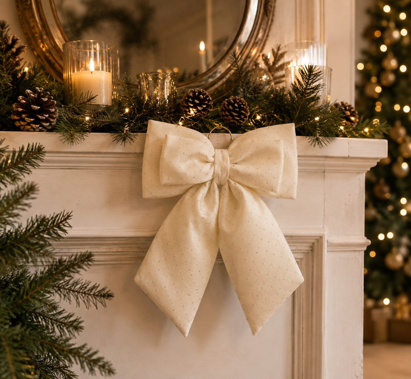 EDG Enzo De Gasperi Weihnachtsschleife aus Samt Elfenbein mit Glitzereffekt H40 cm – Weihnachtsdekoration