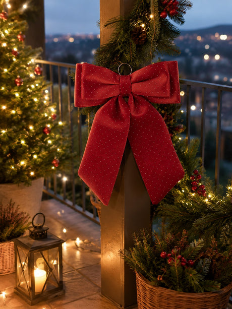 EDG Enzo De Gasperi Fiocco Natalizio in Velluto Rosso Brillantinato H60x50 cm – Decorazione di Natale