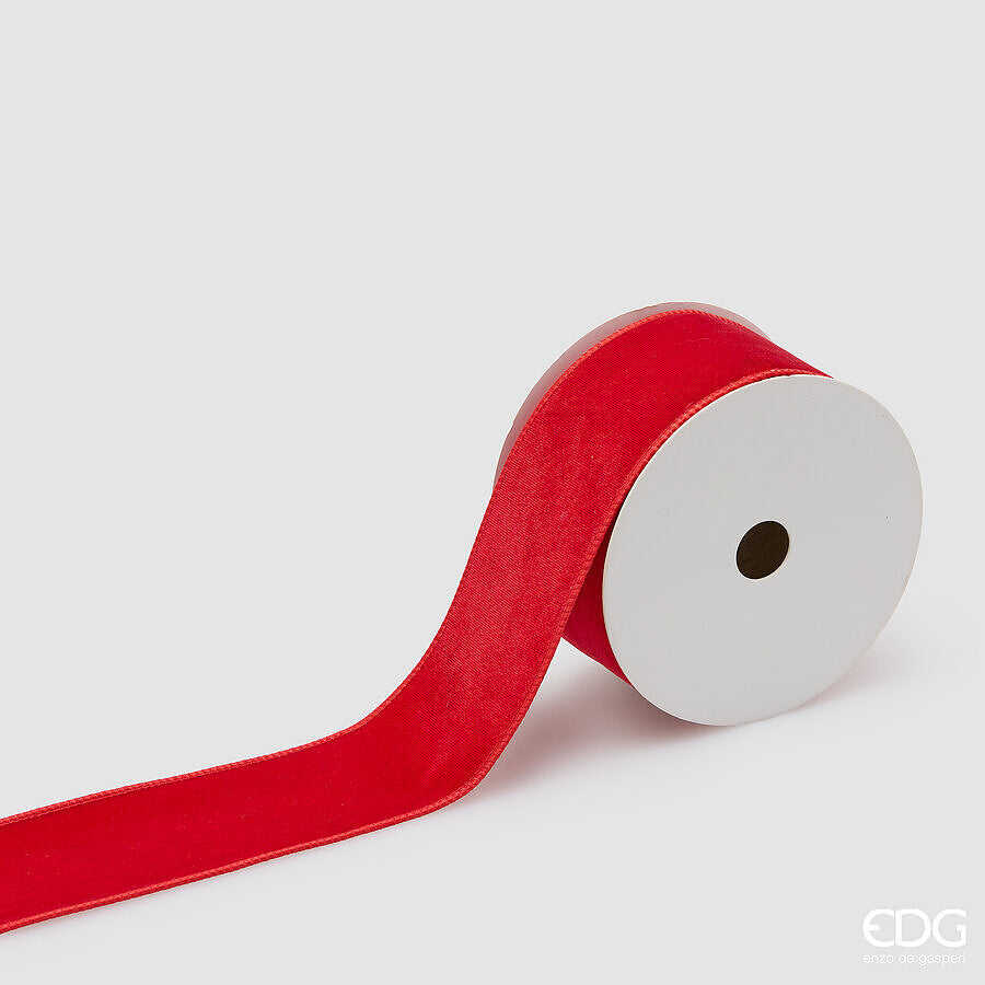 EDG Enzo De Gasperi Nastro Natalizio in Velluto Rosso H6,3 cm x 10 m – Nastro Decorativo di Natale