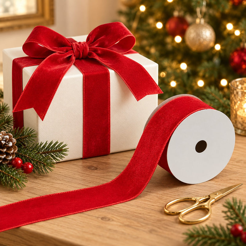 EDG Enzo De Gasperi Nastro Natalizio in Velluto Rosso H6,3 cm x 10 m – Nastro Decorativo di Natale