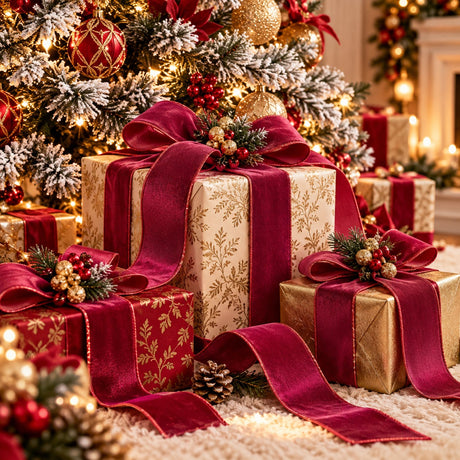 EDG Enzo De Gasperi Nastro in Velluto Burgundy 8,9 cm x 10 m – Decorazione di Natale