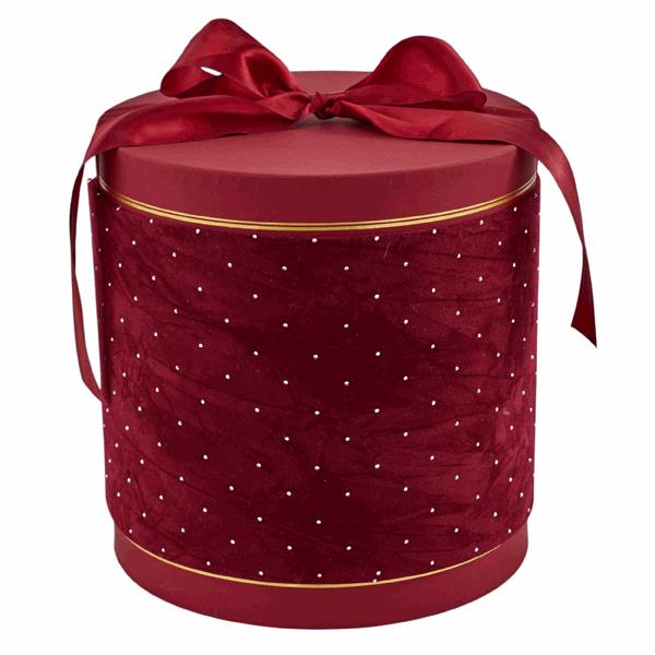 L'Arcolaio Scatola Natalizia Tonda in Velluto Grande Velvet Red D 24x22 cm
