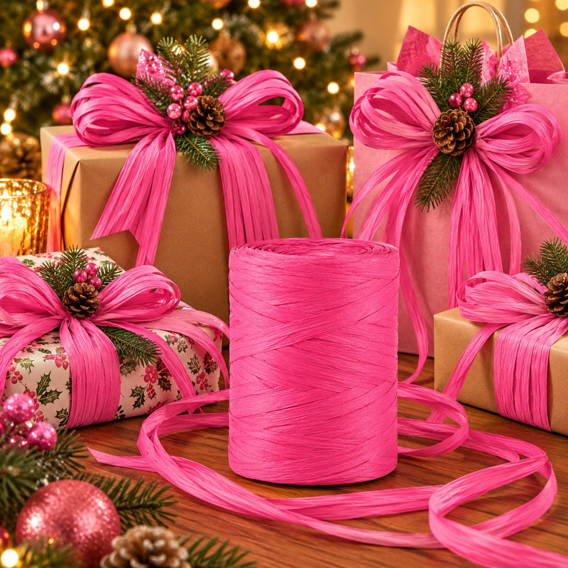 Piovaccari Paper Raphia Fuchsia 5-8 mm x 100 m – Fuchsiafarben Papierbast für Dekorationen, Schleifen, Geschenkverpackungen und DIY