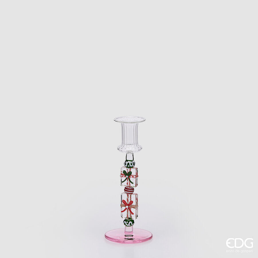 EDG Enzo De Gasperi Kerzenhalter Pacchi Green Pink H18,5 Ø7,5 cm – Weihnachtsdekoration