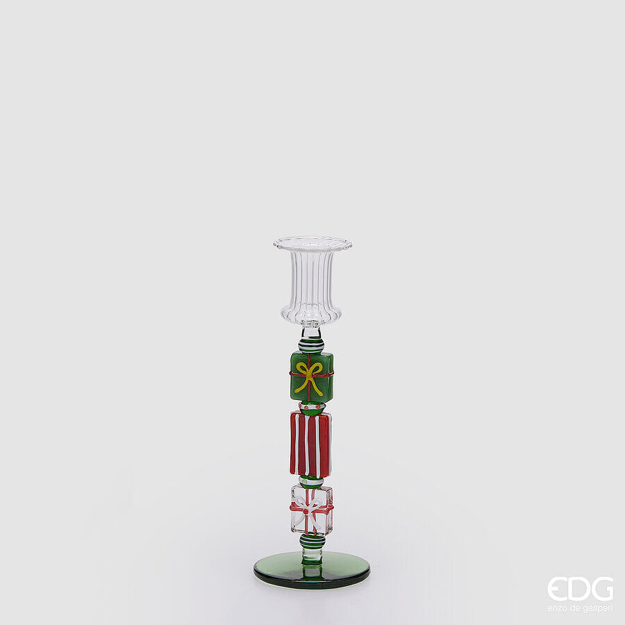EDG Enzo De Gasperi Kerzenhalter Pacchi Green Red H22 Ø7,5 cm – Weihnachtsdeko