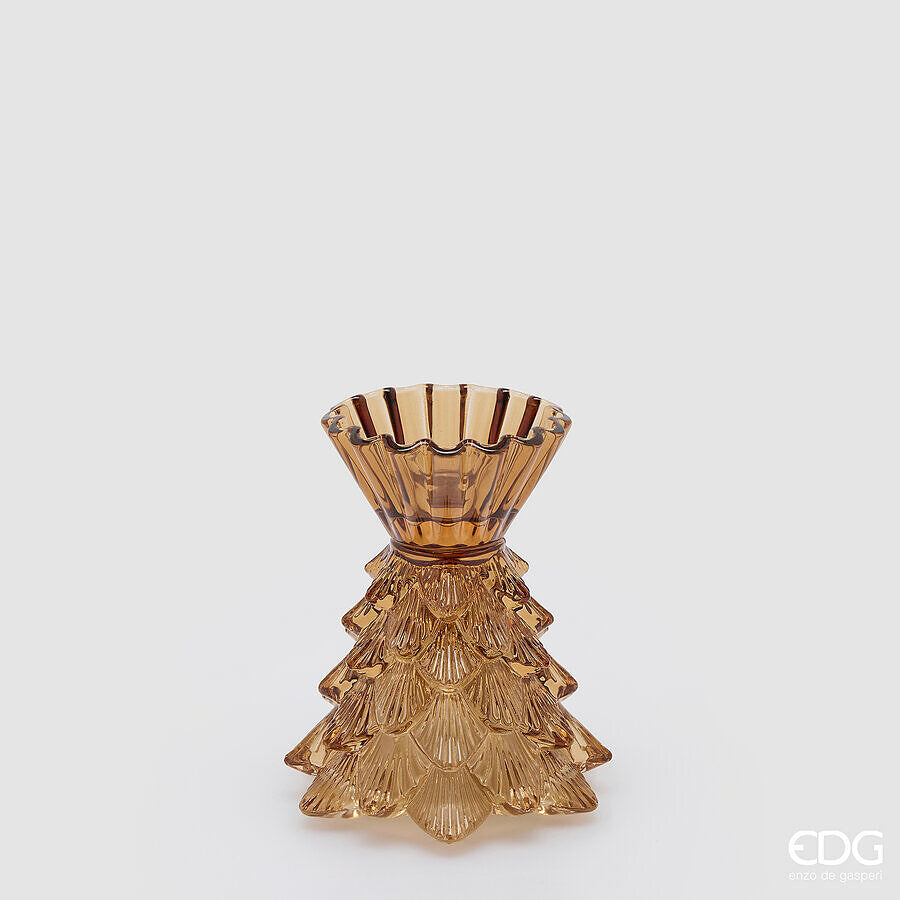 EDG Enzo De Gasperi Portacandela Pino in Vetro H14 Ø12 cm Marrone – Decorazione Natalizia