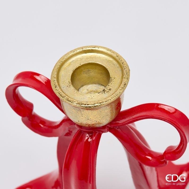 EDG Enzo De Gasperi Portacandela Fiocco di Natale H16 cm Rosso Oro – Decorazione Natalizia