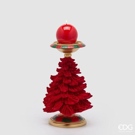 EDG Enzo De Gasperi Kerzenständer Kiefer Grün und Rot H31 Ø19 cm – Weihnachtsdeko
