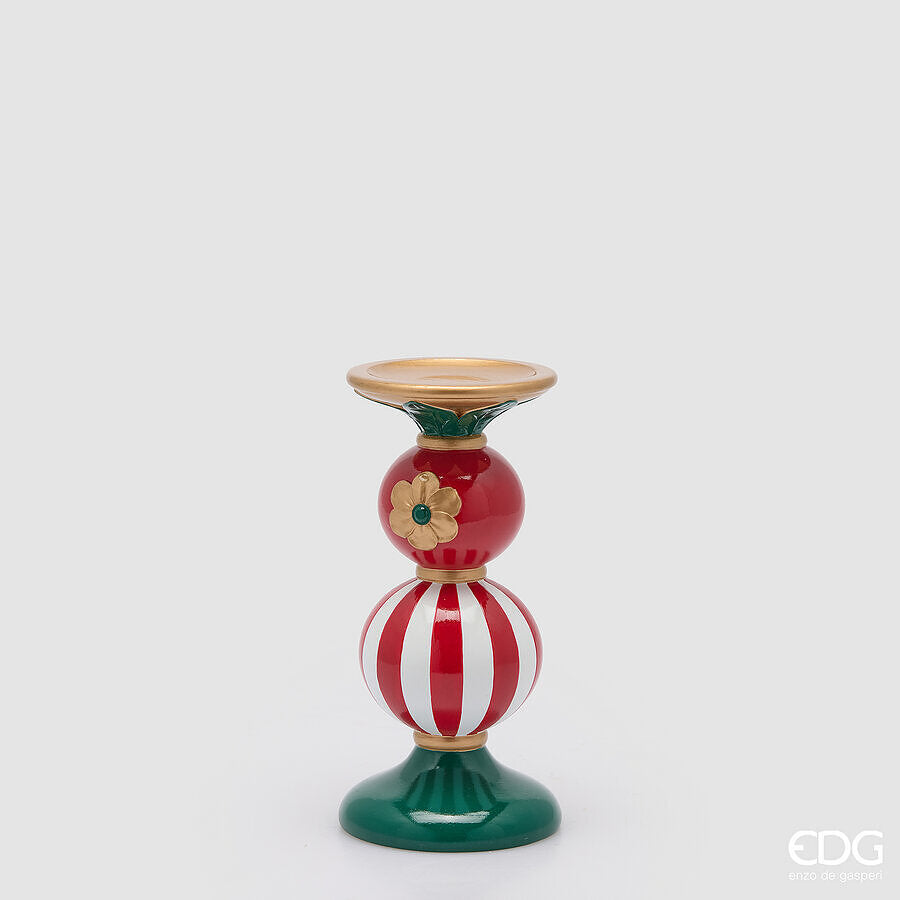 EDG Enzo De Gasperi Portacandela a Sfere Natalizio H23 Ø11 cm Verde Rosso – Decorazione di Natale