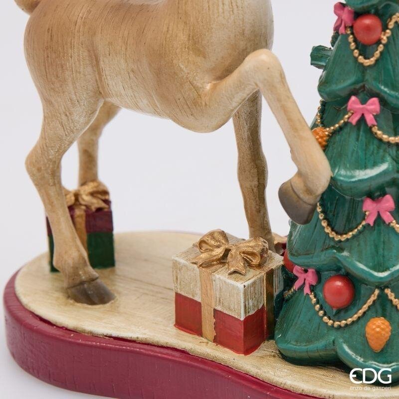 EDG Enzo De Gasperi Portacandela Natalizio Renna con Pino H18x15x8 cm Nocciola – Decorazione di Natale