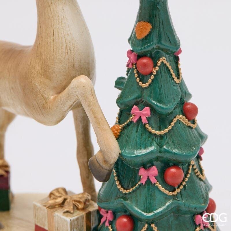 EDG Enzo De Gasperi Portacandela Natalizio Renna con Pino H18x15x8 cm Nocciola – Decorazione di Natale