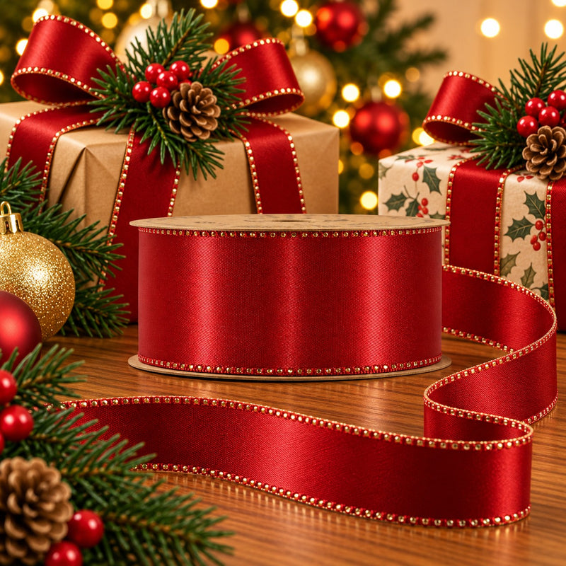 Piovaccari Nastro Satinée Red Dahlia 40 mm x 20 m – Rotes Satinband für Schleifen, Geschenkverpackungen und Weihnachtsdekoration