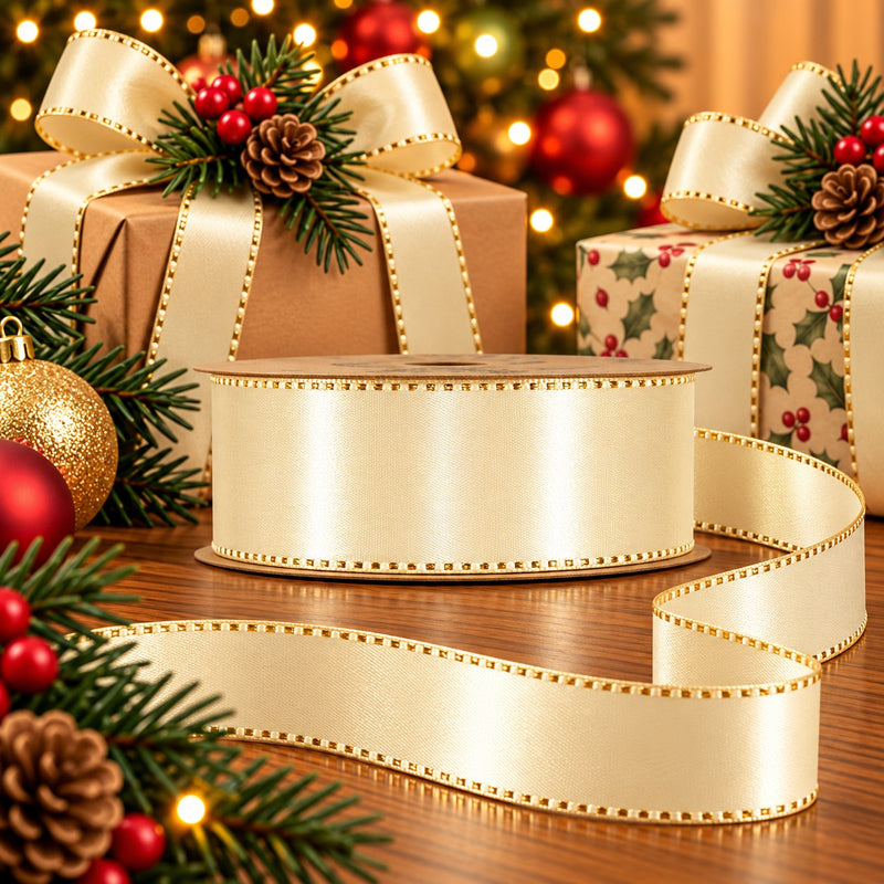 Piovaccari Nastro Satinée Cream 25 mm x 20 m – Satinband Creme für Schleifen, Geschenkverpackungen und Weihnachtsdekoration