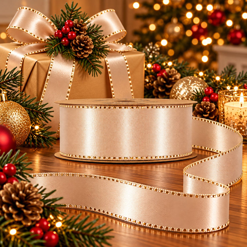 Piovaccari Band Satinée Rose Dust 25 mm x 20 m – Altrosa Satinband für Schleifen, Geschenkverpackungen und Weihnachtsdekoration