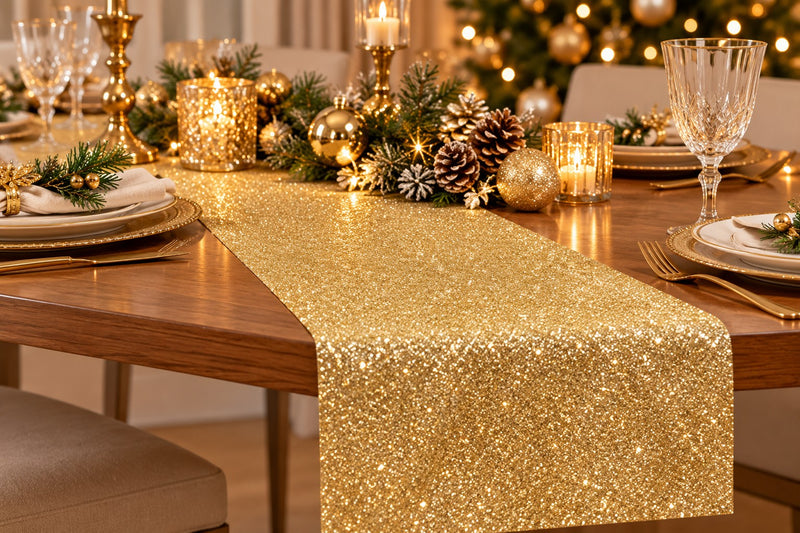 Piovaccari Tischläufer Desirée Gold 28 cm x 2,5 m – Dekorativer Weihnachts-Tischläufer für Tisch, Tischdeko und Weihnachtsdekoration