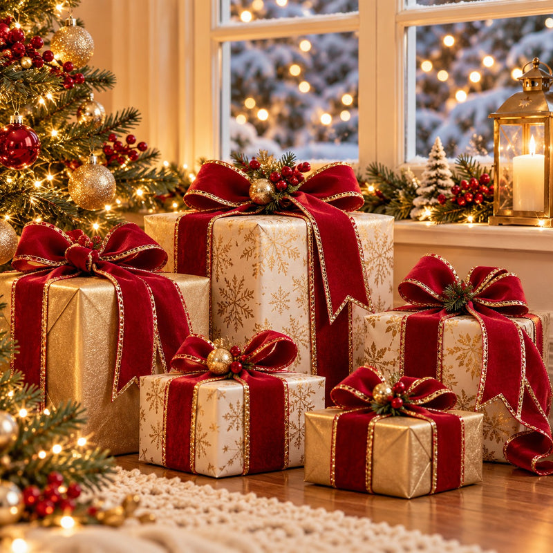 Piovaccari Band Double Sides Velvet & Glitter Rot 40 mm x 10 m – Weihnachtsband aus Samt und Glitzer für Weihnachtsbaum, Schleifen und Geschenkverpackungen