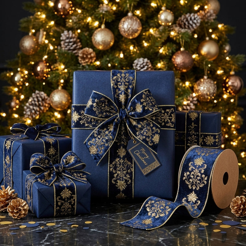Piovaccari Band Lilibeth Blau 100 mm x 10 m – Weihnachtliches Dekorationsband für Weihnachtsbaum, Schleifen und Geschenkverpackungen
