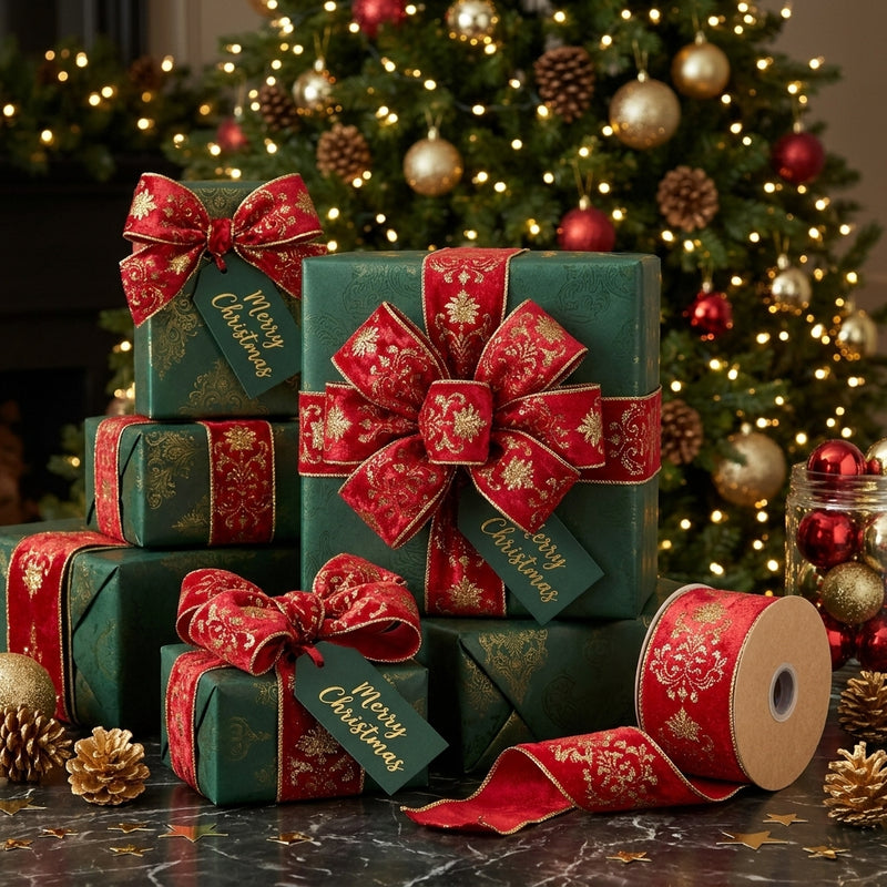 Piovaccari Band Lilibeth Rot 100 mm x 10 m – Weihnachtliches Dekoband für Weihnachtsbaum, Schleifen und Geschenkverpackungen