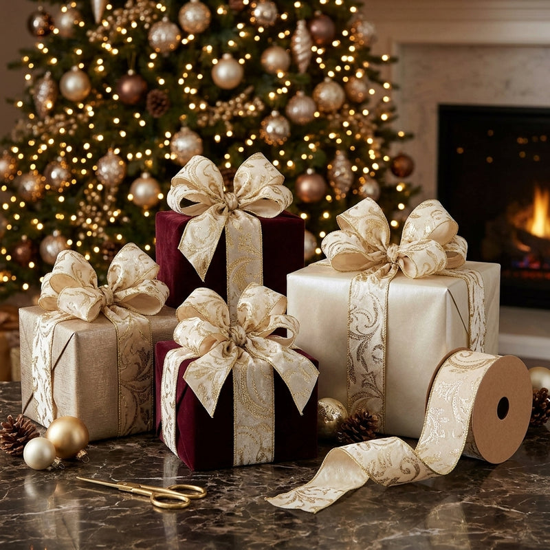 Piovaccari Band Velours d’Orient 100 mm x 10 m – Weihnachtliches Dekoband für Weihnachtsbaum, Schleifen und Geschenkverpackungen