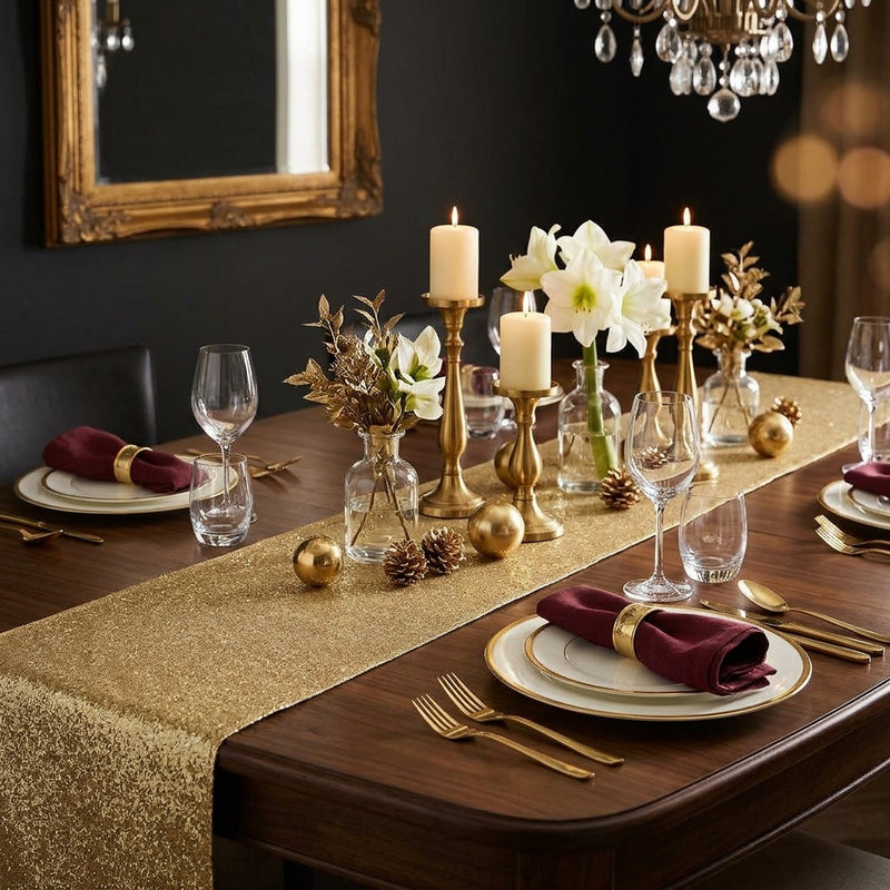 Piovaccari Aurora Sparkle Roll Gold Oro 48x180 cm – Glänzender Weihnachts-Tischläufer für Tisch, Tischdeko und Weihnachtsdekoration