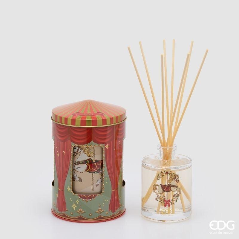 EDG Enzo De Gasperi Raumduft Flasche Schatzkästchen 300 ml mit Weihnachtskarussell H12 Ø10 cm Zimt – Raumduft