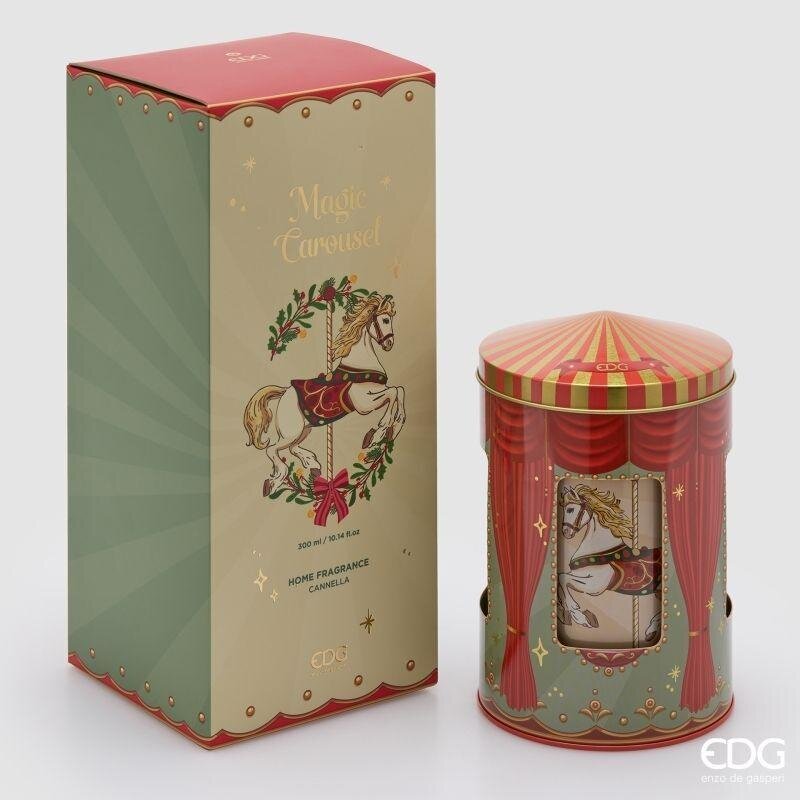 EDG Enzo De Gasperi Raumduft Flasche Schatzkästchen 300 ml mit Weihnachtskarussell H12 Ø10 cm Zimt – Raumduft