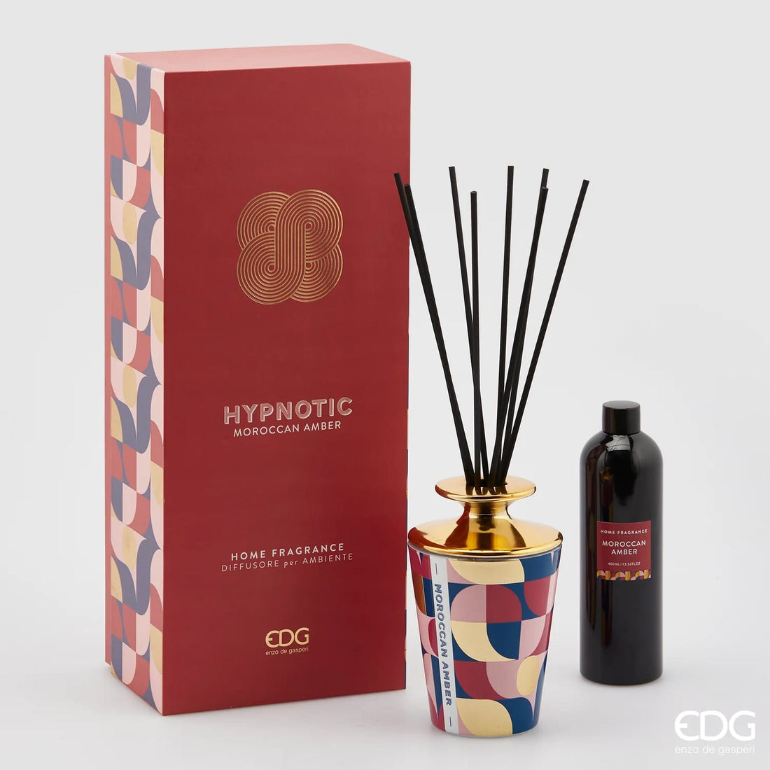 EDG Enzo De Gasperi Raumduftzerstäuber Flasche Hypnotic 400ml + Stäbchen H15 Moroccan Amber