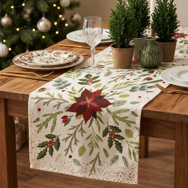 Piovaccari Runner Christmas Star with Gold 28 cm x 2,5 m – Weihnachts-Tischläufer mit goldenen Sternen für Tischdekoration, Tischdeko und Weihnachtsschmuck