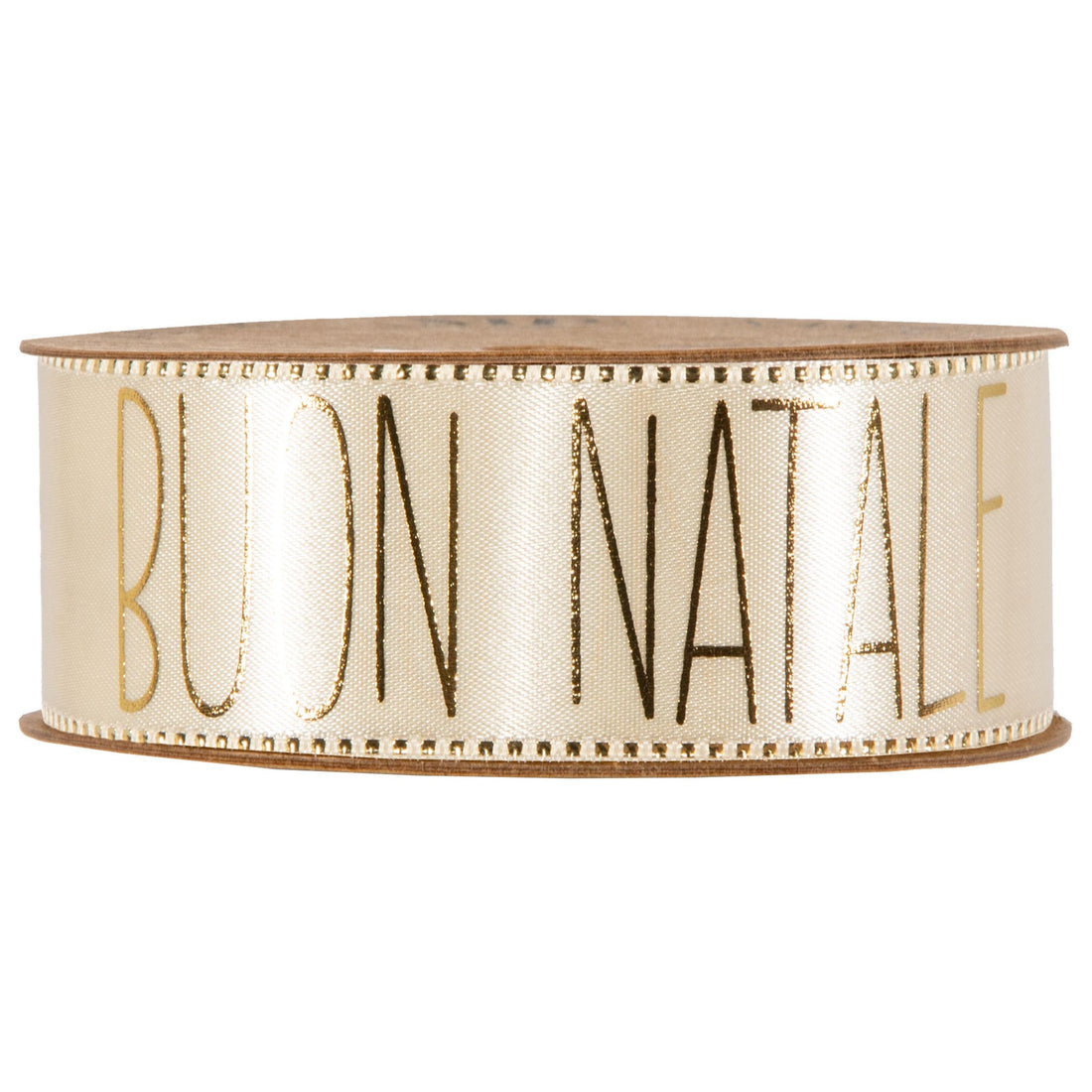 Piovaccari Band Buon Natale Cream 40 mm x 15 m – Weihnachtliches Dekoband in Creme mit Schriftzug „Buon Natale“ für Weihnachtsbaum, Schleifen, Geschenkpakete und Weihnachtsdeko
