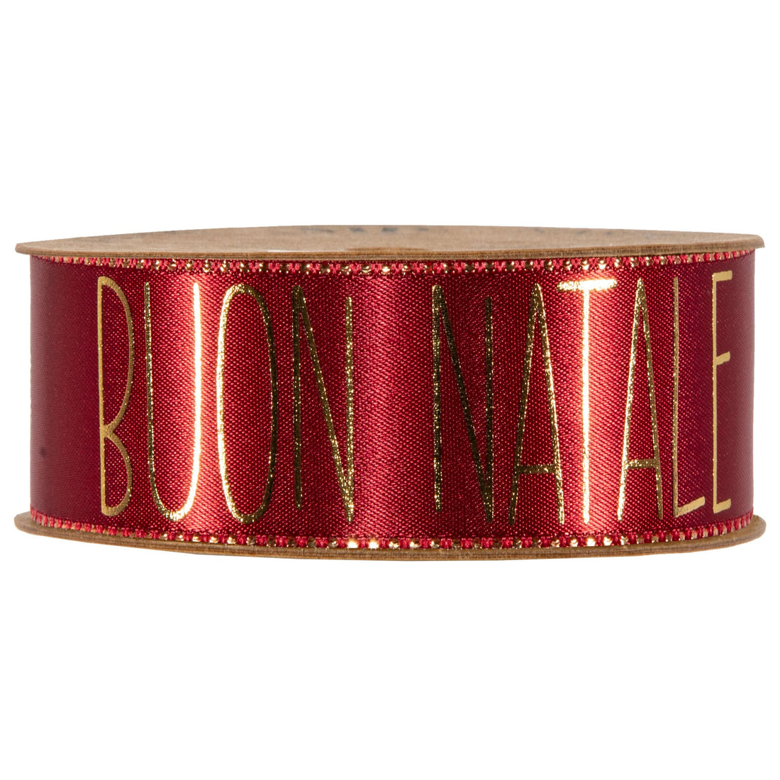 Piovaccari Band Buon Natale Red Dahlia Rot 40 mm x 15 m – Dekoratives Weihnachtsband mit Schriftzug Buon Natale für Weihnachtsbaum, Schleifen, Geschenkpakete und Weihnachtsdekoration