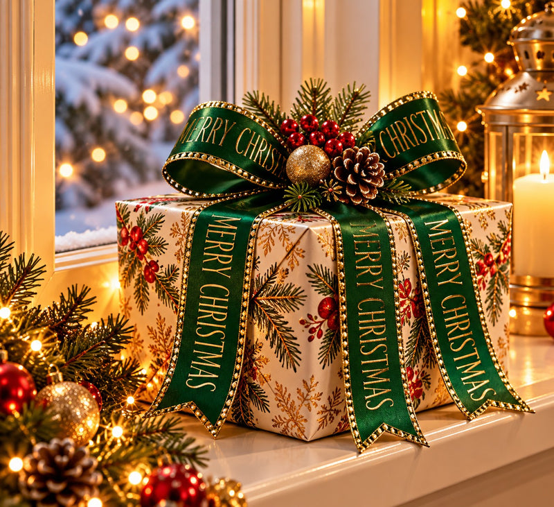 Piovaccari Band Buon Natale Courtyard 40 mm x 15 m – Weihnachtliches Dekoband mit Schriftzug „Buon Natale" für Baum, Schleifen, Geschenkpakete und Weihnachtsdekoration