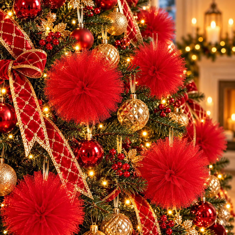 Piovaccari Pon Pon Rot Ø25 cm – Weihnachtsdekoration für den Weihnachtsbaum, Schmuck, Feste und dekorative Arrangements