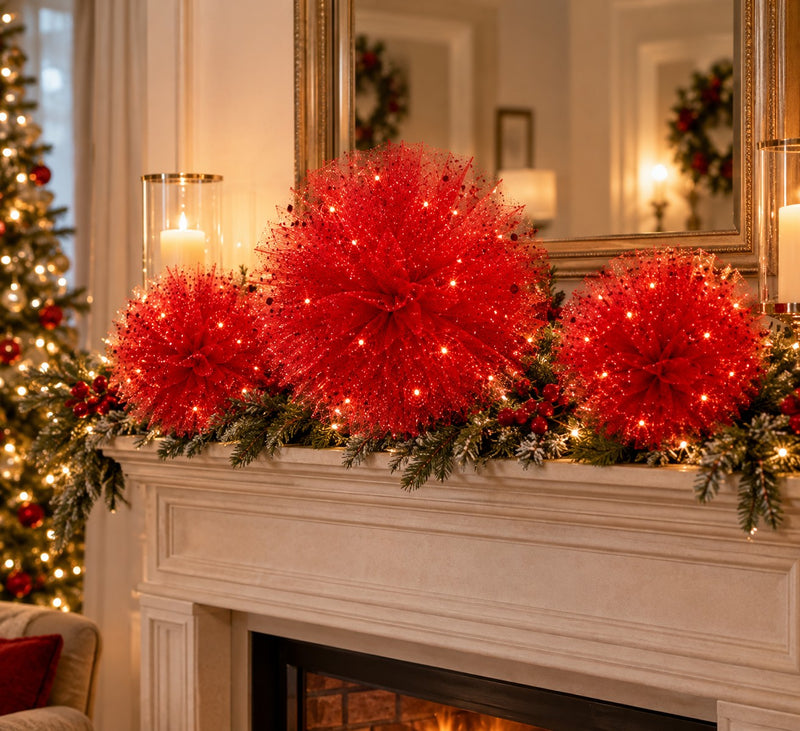 Piovaccari Pon Pon Rot Ø25 cm – Weihnachtsdekoration für den Weihnachtsbaum, Schmuck, Feste und dekorative Arrangements
