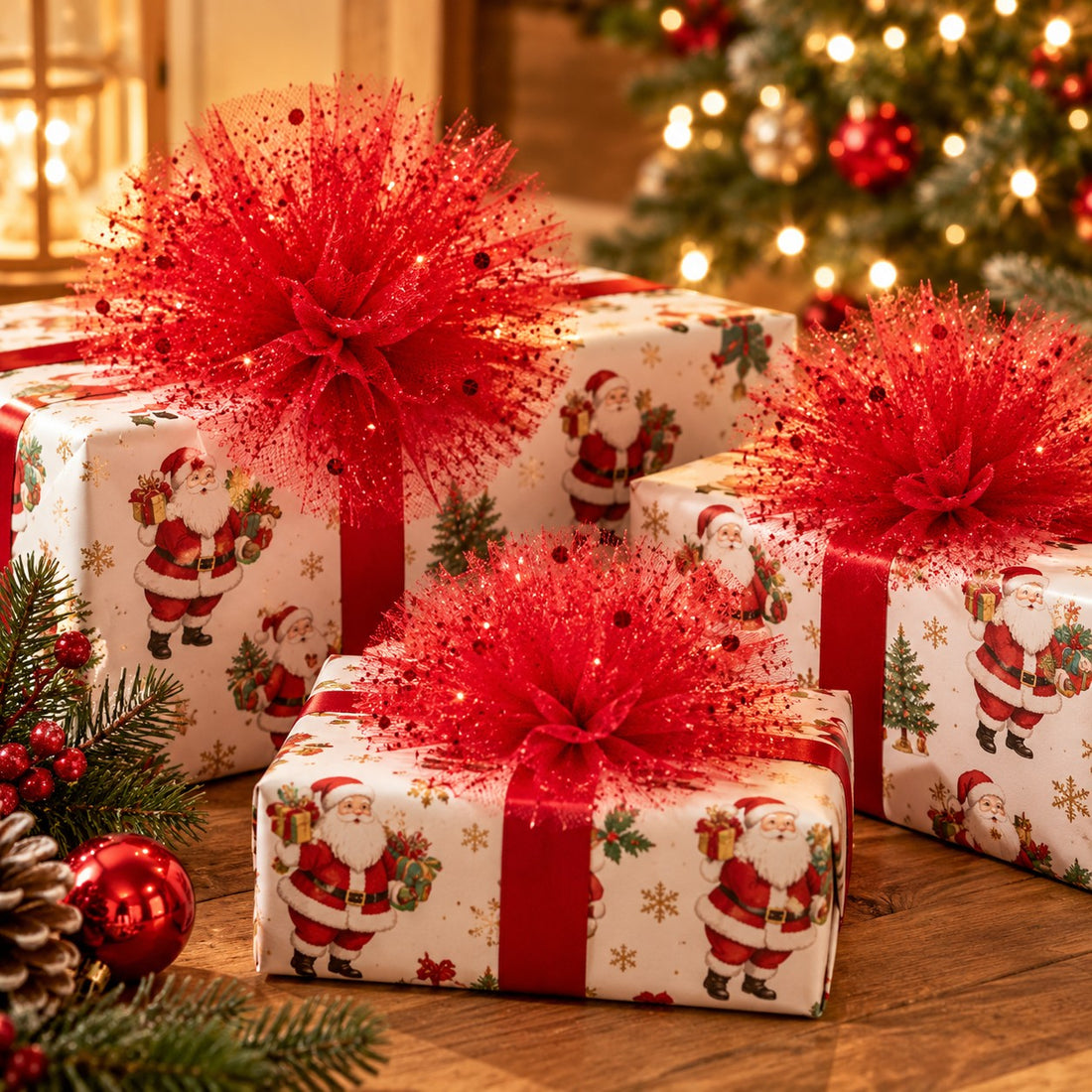 Piovaccari Pon Pon Rot Ø16 cm – Weihnachtsdekoration für den Weihnachtsbaum, Schmuck, Feste und dekorative Arrangements