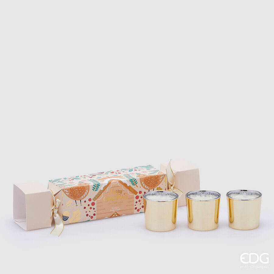 EDG Enzo De Gasperi Set 3 Kerzen Joyful Weihnachten mit Duft H 5 cm Black Vanilla