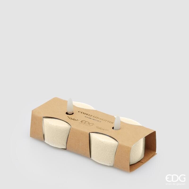 EDG Enzo De Gasperi Set 2 Candele LED Glitter Ivory Ø7 cm – Decorazione Natalizia
