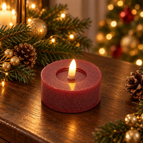 EDG Enzo De Gasperi Set 2 LED-Kerzen Glitter H3 Ø7 cm Burgunderrot IP20 – Weihnachtsdekokerzem