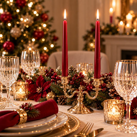 EDG Enzo De Gasperi Set 2 Stabkerzen Rot Metallisiert H30 Ø2,2 cm – Weihnachtliche Dekorkerzen