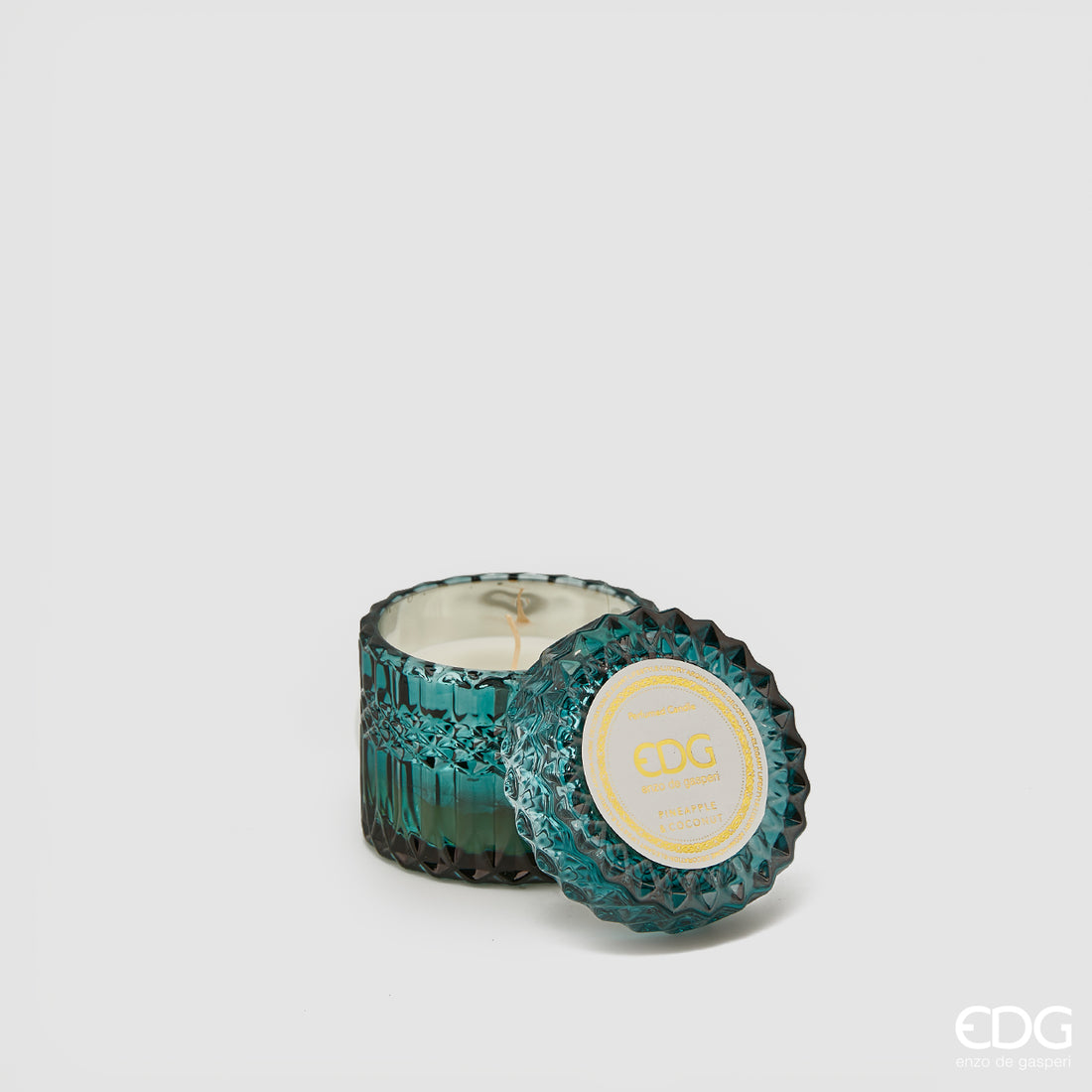 EDG Enzo De Gasperi Kristallkerze mit Vase + Geschenkbox H 8,5 cm D 9 cm 160g Waldgrün
