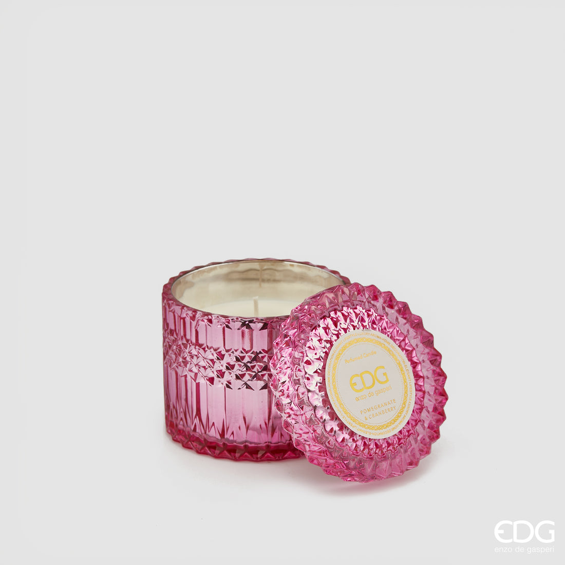 EDG Enzo De Gasperi Kerze Crystal mit Vase + Geschenkbox H 10,5 cm D 10,5 cm Dunkelrosa