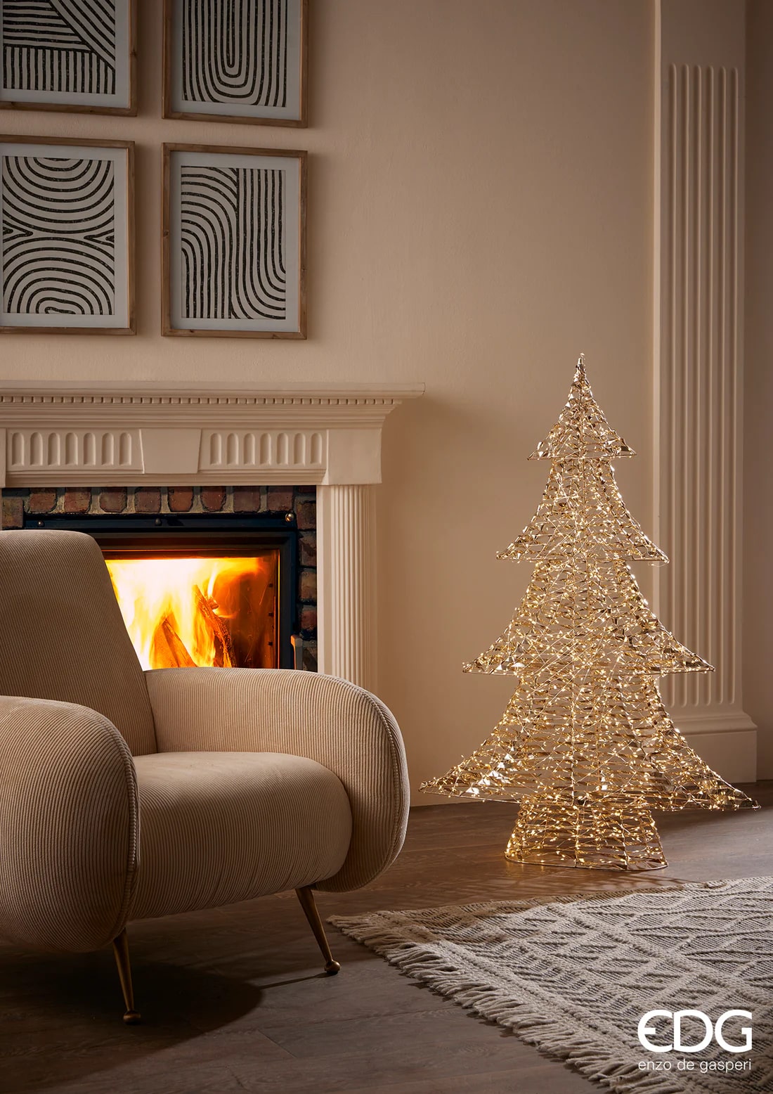 EDG Enzo De Gasperi Albero di Natale Led Stripes 1.800 MicroLed H 122 Cm L 82 Cm L 20 Cm Oro
