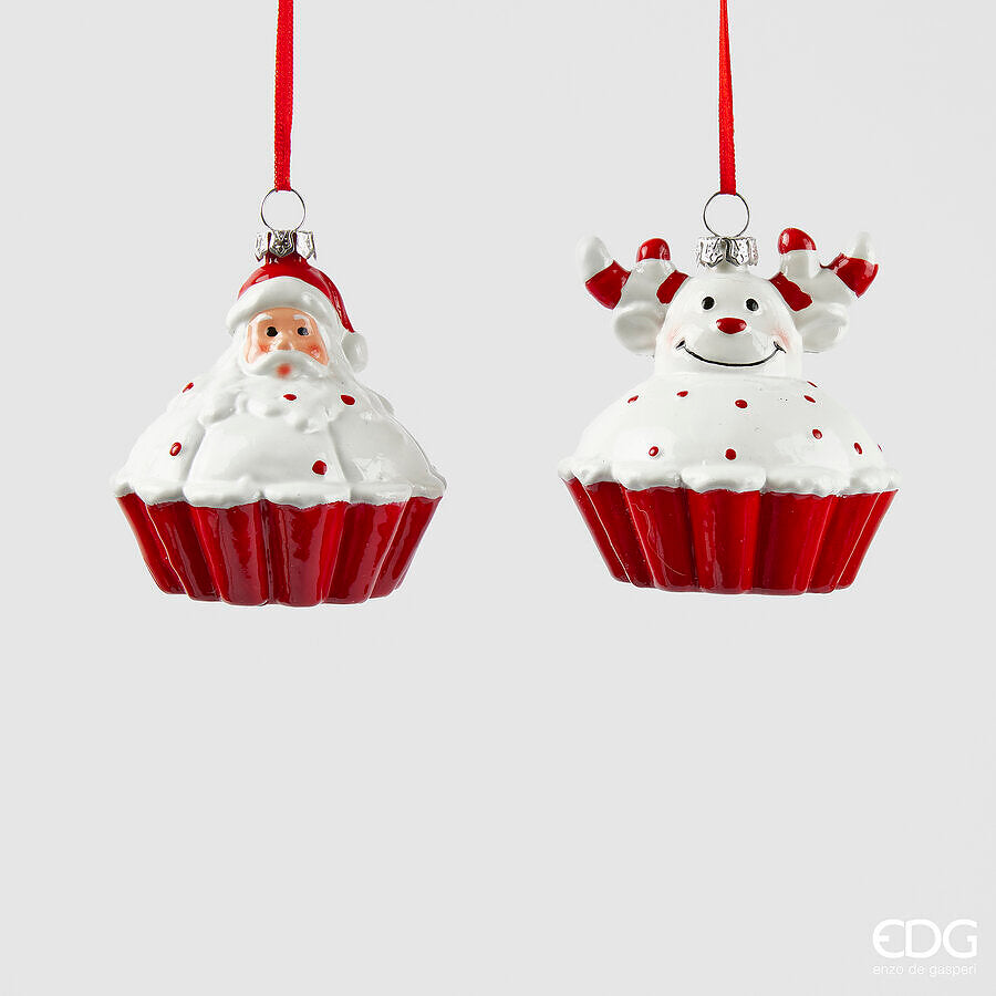 EDG Enzo De Gasperi Weihnachtsdekoration Cupcake H 8 Cm D 7,5 Cm Weiß Rot 1 Stk